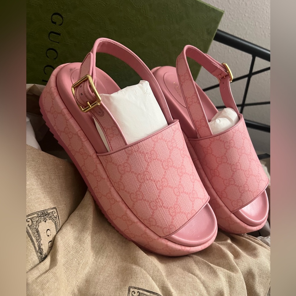 NEW Gucci Angelina pink logo platform slides - Picture 7 of 12